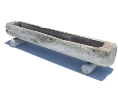 Wooden water trough for cattle Low-poly 3D model