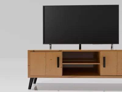 Modern Flat Screen TV on Minimalist Wooden Table or Stand Free 3D model