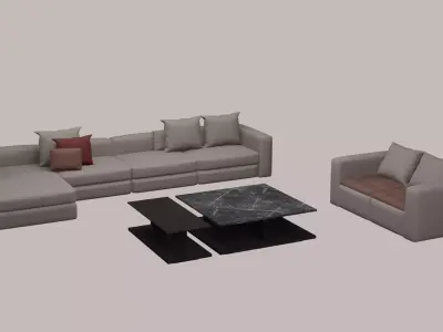 Living Room Set with  Marble Table 3D model