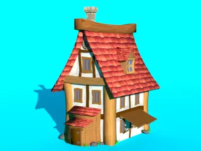 Red house low-poly for mobile game Low-poly 3D model