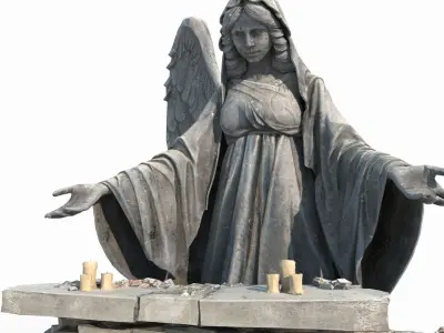 Ancient sculpture of angel with folded wings 3D model