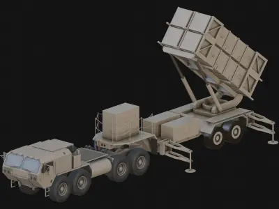 Surface to air Missile Launcher with Tractor Truck Low-poly 3D model