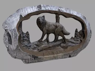 Wolf statue Low-poly 3D model