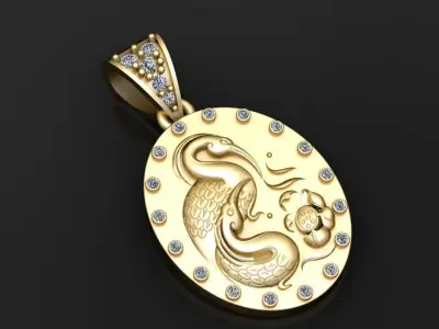 Silver Duck Shape Diamonds pendant 3D print model