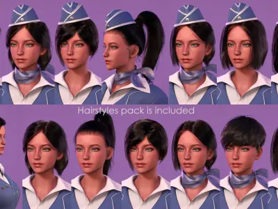 Stewardess Girl-Cute Cartoon Stylized Casual Realistic Character Low-poly 3D model