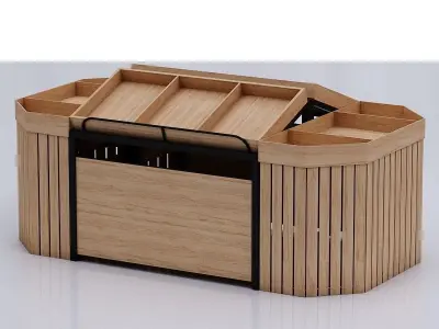 Stall model wooden counter with shelves and drawers Low-poly 3D model