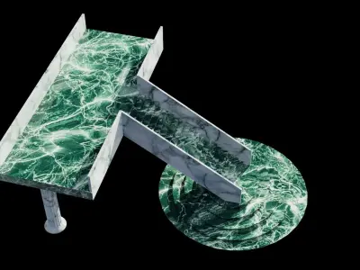 Staircase 3D model table with marble on top Low-poly 3D model