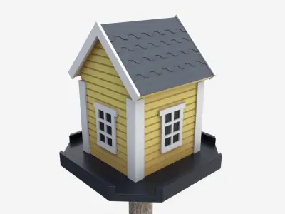 Outdoor Garden Birdhouse on Pillar 3D model