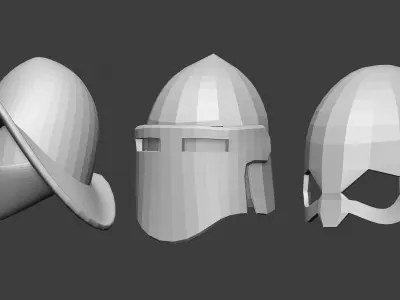 30 Low poly medieval fantasy helmets base mesh shapes IMM brush 3D model