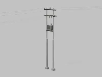 Utility Pole - Metal H-Frame with Transformer 3D model