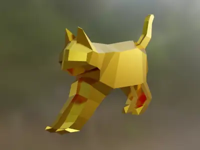 Cat Low-poly 3D model gold flying in air Low-poly 3D model