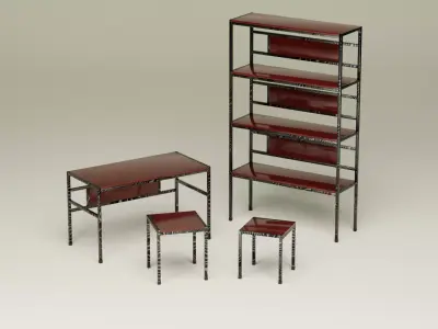Student Study Set - Red Mahogany Darkened Damascus - AMS05 Free 3D model