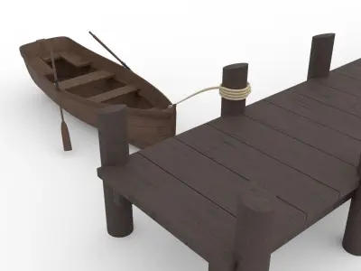 Wooden rowing boat Low-poly 3D model