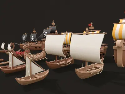 Stylized Ships Pack Low-poly 3D model