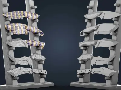 200 Knife Base Mesh Collection Game Ready Video Tutorial Low-poly 3D model