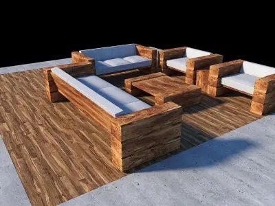 wooden- lodge- furniture -sofa-pavilion Low-poly 3D model