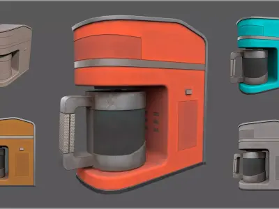 Simple Stylized Dusty Coffee Machine - 4 color schemes Low-poly 3D model