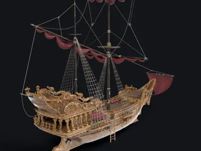 Realistic pirate ship Low-poly 3D model