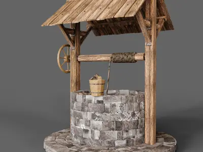 Medieval water well Low-poly 3D model