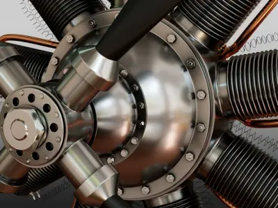 Radial Motor with Piston Mechanism Nose Propellers Anim and Rig 3D model