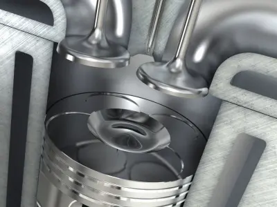 Engine cylinder with piston and valves animated 3D model