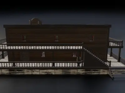 Western Saloon with Interior Low-poly 3D model