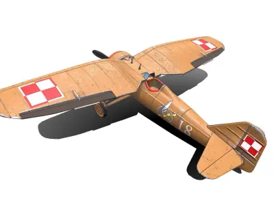 PZL P7 Polish Fighter Aircraft Low-poly 3D model