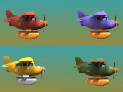 Cartoon Style Plane Game 3D asset Low-poly 3D model
