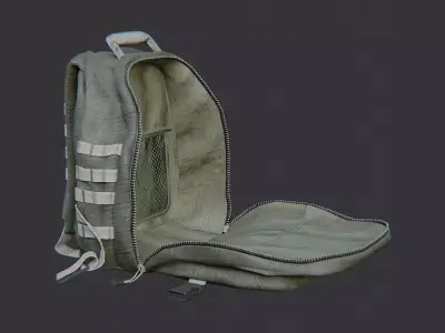 Military Backpack Open with Straps and Pockets Low-poly 3D model