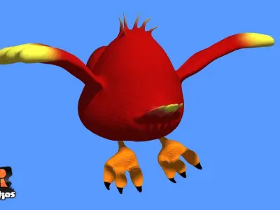 Red Cartoon Bird Low-poly 3D model