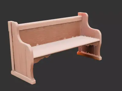 Classic Wooden Church Pew Low-poly 3D model