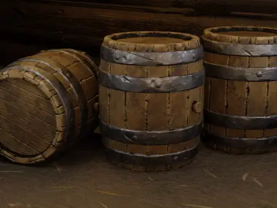 GameReady Wooden Barrel Low-poly 3D model