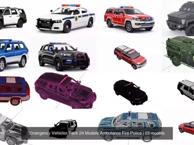 Emergency Vehicles Pack 24 Models Ambulance Fire Police
