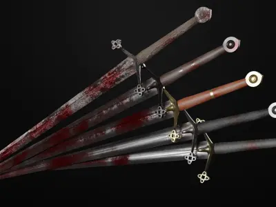 Claymore medieval sword with multiple texture variations Low-poly 3D model