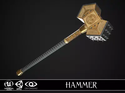 Fantasy Great Hammer 02 Low-poly 3D model