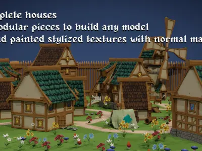Low Poly Medieval Village Pack Low-poly 3D model