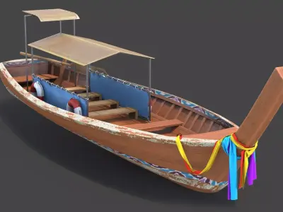 Traditional Thai Longtail Boat Low-poly 3D model