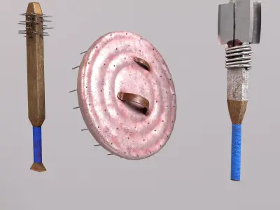 Set of three low poly models of a post-apocalyptic survivalist Low-poly 3D model