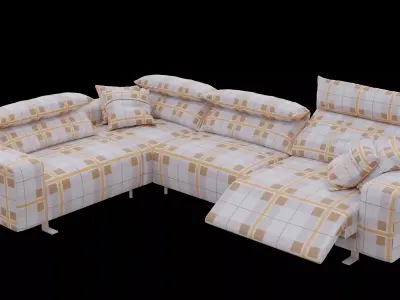 Modern Modular L Shaped Sofa Plaid Fabric Sectional Free low-poly 3D model