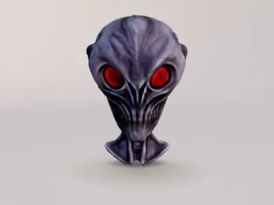 Alien metal skeleton head with red clowing eyes 3D model