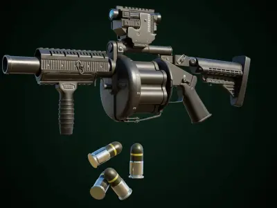 Grenade Launcher Gun All PBR Unity UE Textures Included Low-poly 3D model