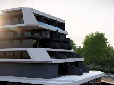 Modern Multi-Level Commercial Complex 3D Model 3D model