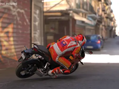 Honda Motorcycle with Rider Turning 3D model