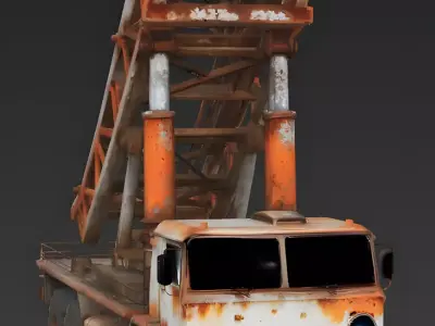 Realistic Rusty Rocket Launcher Truck 3D Model Low-poly 3D model