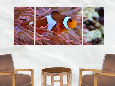 Triptych Wall Art Clownfish and Sea Anemone Low-poly 3D model