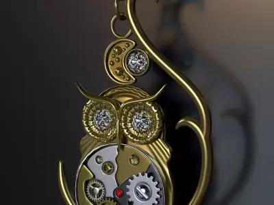 Steampunk owl pendant on chains 3D model