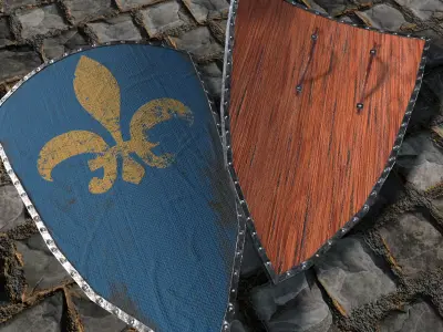 Medieval round shield with coat of arms Low-poly 3D model