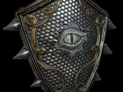 Shield with eye low poly 6 texture options and high poly Low-poly 3D model