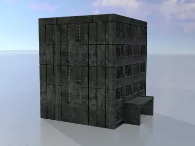 Old military barrack version 1 ruin 6 Low-poly 3D model