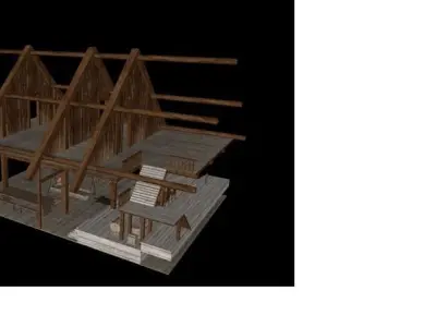 Viking Great Hall With interior Low-poly 3D model